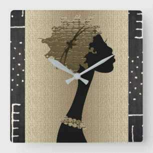 African Woman Square Wall Clock