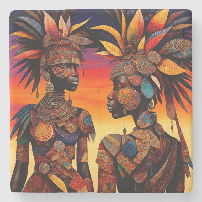 African Woman Stone Coaster (Front)