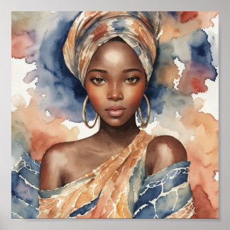 African woman watercolor artwork poster