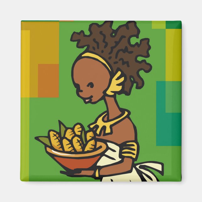 African Woman with bowl of Corn Magnet (Front)