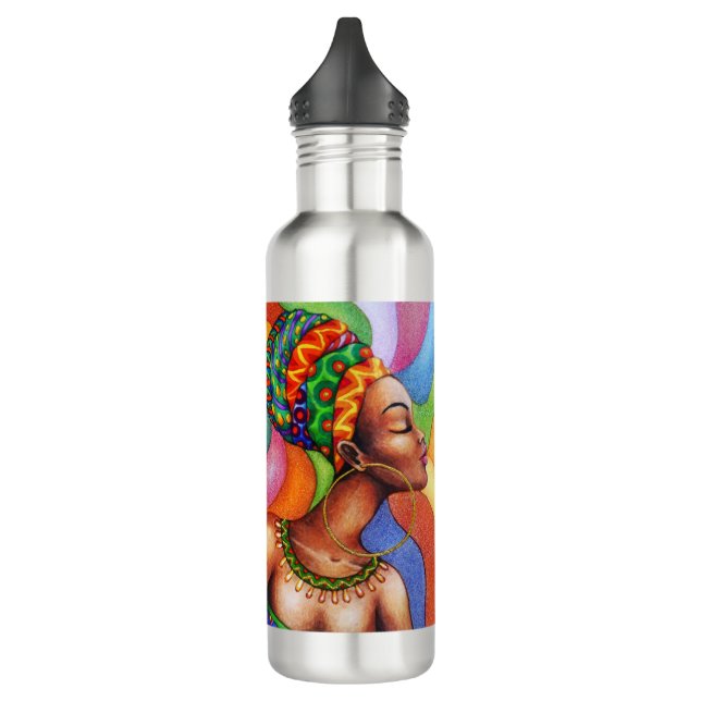 African Woman with Wax Traditional Fabric 710 Ml Water Bottle (Left)