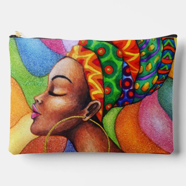 African Woman with Wax Traditional Fabric Accessory Pouch (Front)