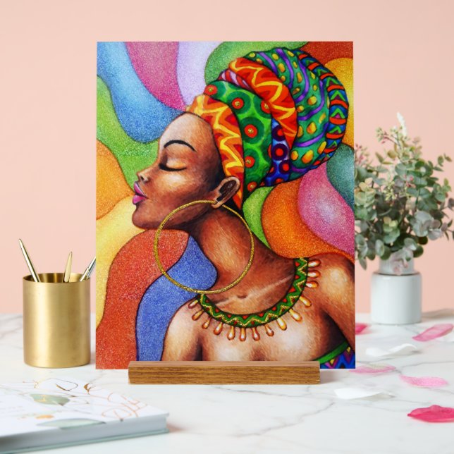 African Woman with Wax Traditional Fabric Acrylic Sign (Wedding)