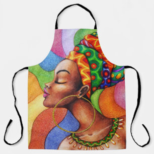 African Woman with Wax Traditional Fabric Apron