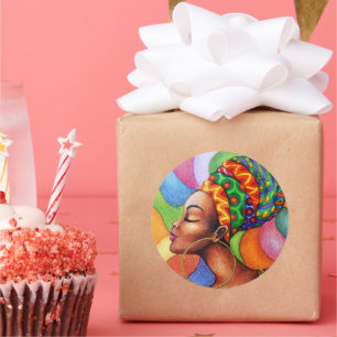 African Woman with Wax Traditional Fabric Classic Round Sticker