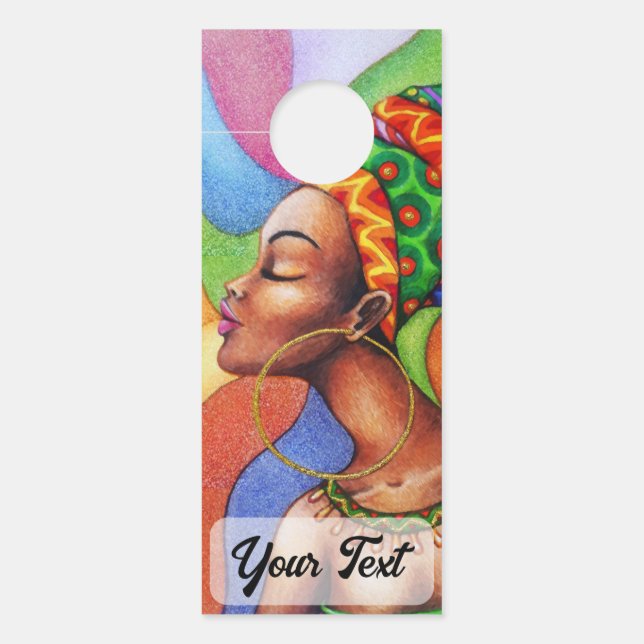 African Woman with Wax Traditional Fabric Door Hanger (Front)