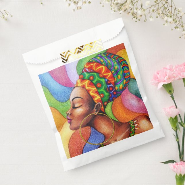 African Woman with Wax Traditional Fabric Favour Bags (Sealed)