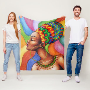 African Woman with Wax Traditional Fabric Fleece Blanket