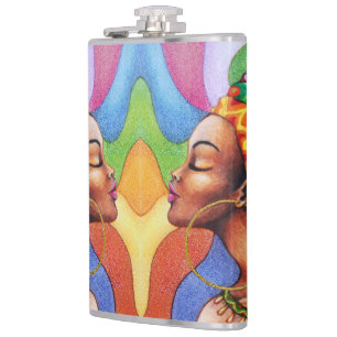 African Woman with Wax Traditional Fabric Hip Flask
