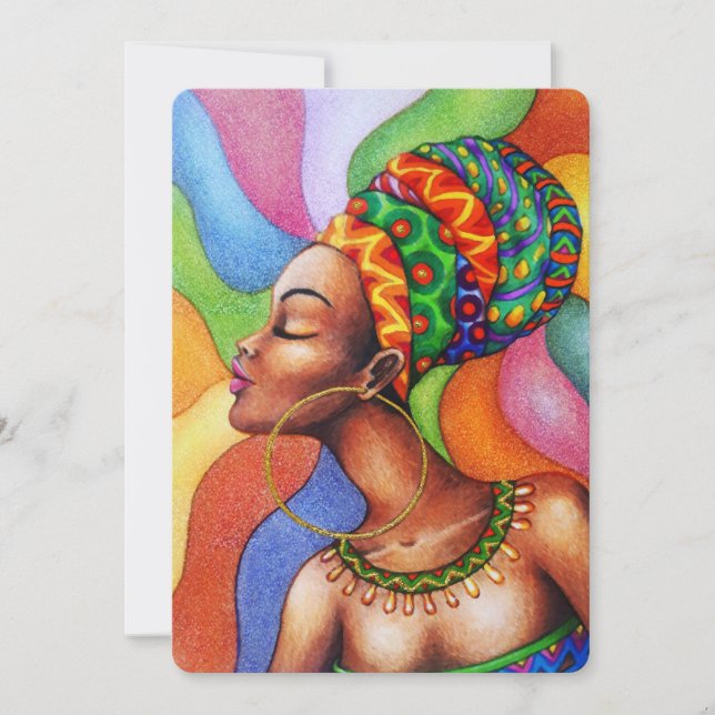 African Woman with Wax Traditional Fabric Invitation (Front)