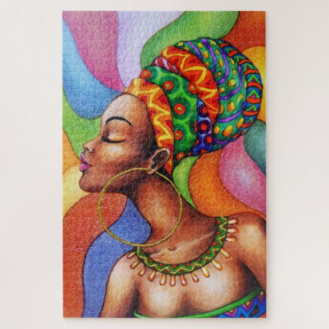 African Woman with Wax Traditional Fabric Jigsaw Puzzle (Vertical)