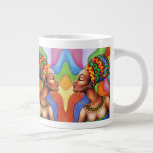 African Woman with Wax Traditional Fabric Large Coffee Mug