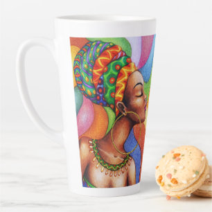 African Woman with Wax Traditional Fabric Latte Mug