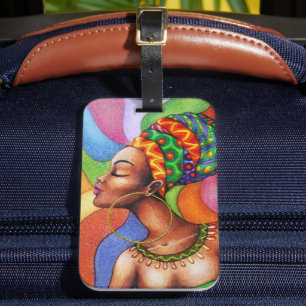 African Woman with Wax Traditional Fabric Luggage Tag