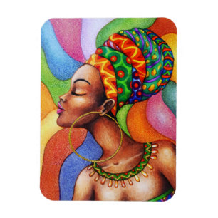 African Woman with Wax Traditional Fabric Magnet