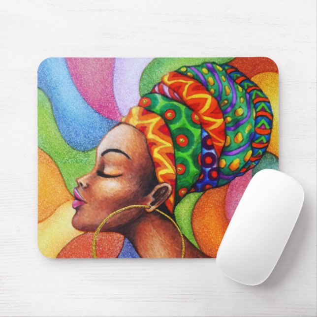 African Woman with Wax Traditional Fabric Mouse Mat (With Mouse)
