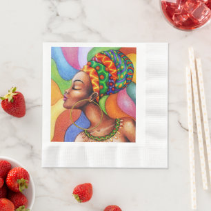 African Woman with Wax Traditional Fabric Napkin