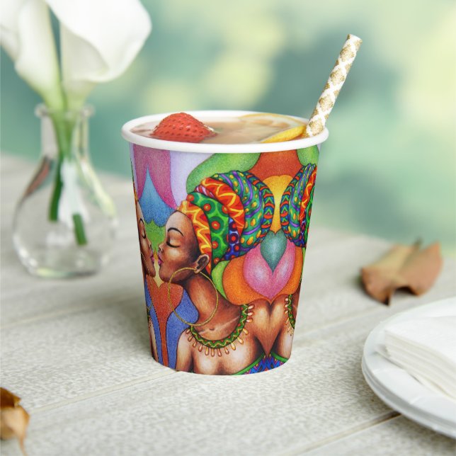 African Woman with Wax Traditional Fabric Paper Cups (Insitu)