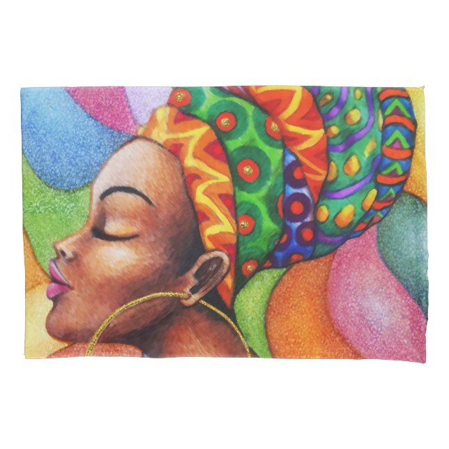 African Woman with Wax Traditional Fabric Pillowcase (Front)