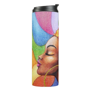 African Woman with Wax Traditional Fabric Thermal Tumbler