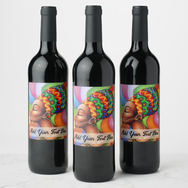 African Woman with Wax Traditional Fabric Wine Label (Bottles)
