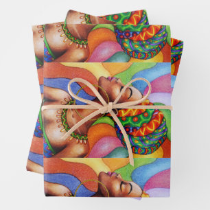 African Woman with Wax Traditional Fabric Wrapping Paper Sheet