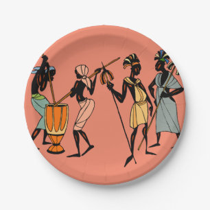 African Women cooking and dancing Paper Plate