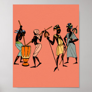 African Women cooking and dancing  Poster