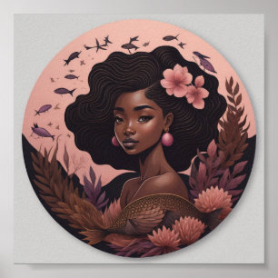 African Women Flower art Poster