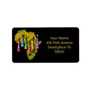 African Women In Colourful Dresses On Africa Map Label