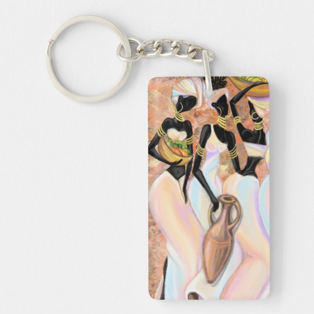 African Women Keychain Gift Modern Style Painting (Front)