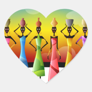 African Women with Pottery on their heads Heart Sticker