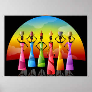 African Women with Pottery on their heads Poster