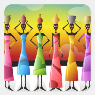 African Women with Pottery on their heads Square Sticker