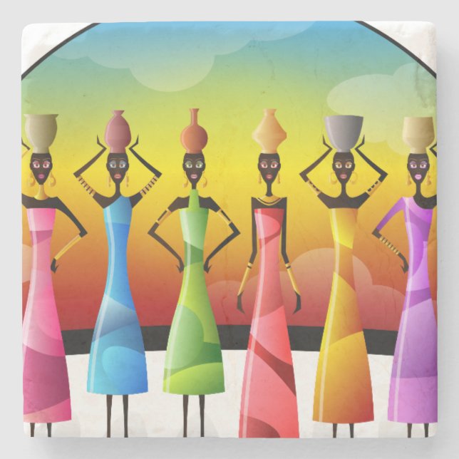 African Women with Pottery on their heads Stone Coaster (Front)