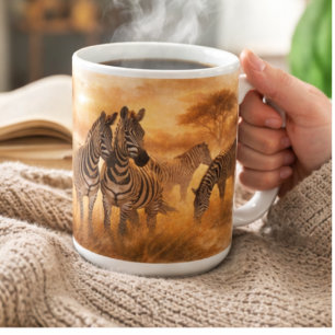 African Zebra Herd   Savannah Wildlife Art Coffee Mug