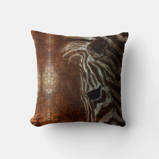 African Zebra in White on Brown and Orange Cushion (Front)