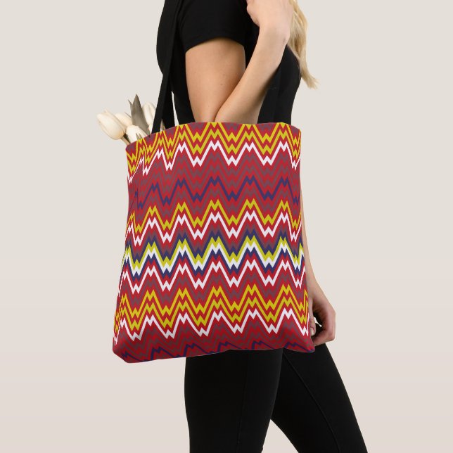 African Zigzag Chevron Weave Striped Pattern Tote Bag (Close Up)