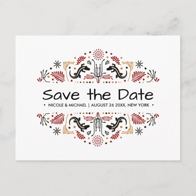 Africana | Ankara Lizard Wedding Save the date Announcement Postcard (Front)