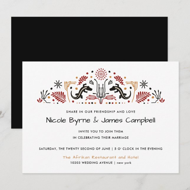 Africana | Modern Ankara Kente Lizard Wedding Invitation (Front/Back)