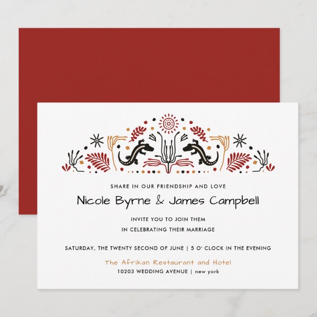 Africana | Modern Ankara Kente Lizard Wedding Invitation (Front/Back)