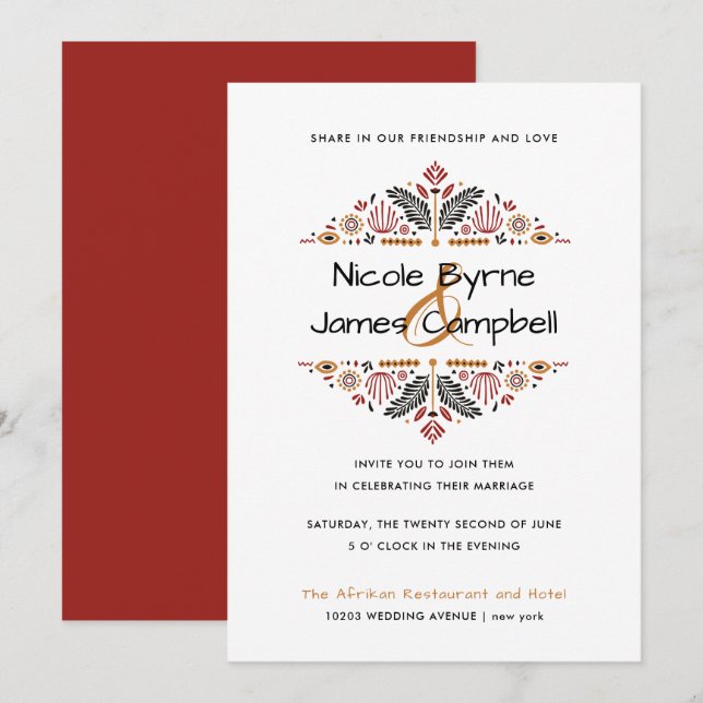 Africana | Modern Ankara Kente Wedding Invitation (Front/Back)