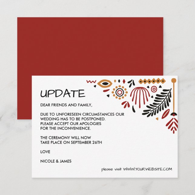 Africana | Modern Ankara Kente  WEDDING UPDATE Invitation (Front/Back)