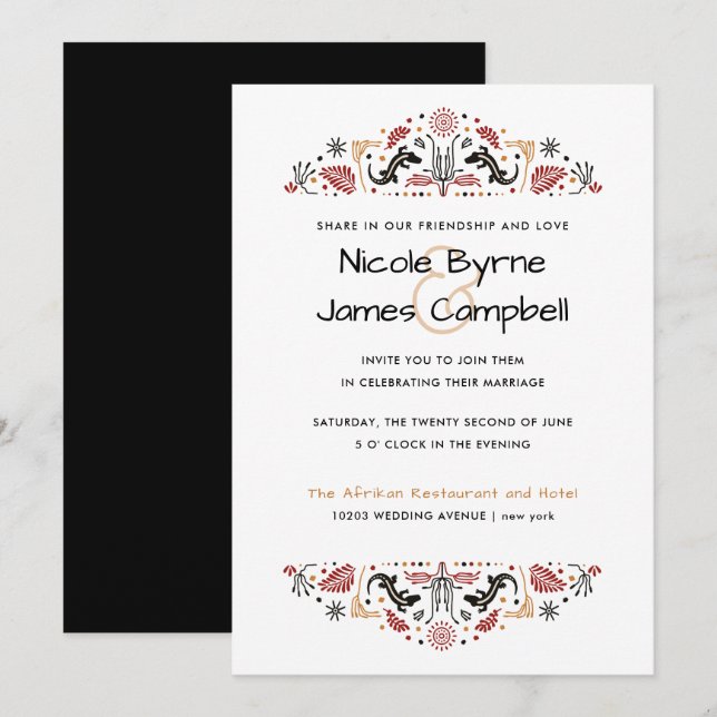 Africana | Modern Ankara Lizard Wedding Invitation (Front/Back)