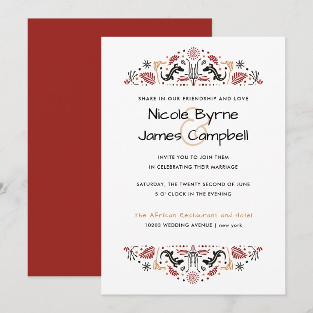 Africana | Modern Ankara Lizard Wedding Invitation (Front/Back)