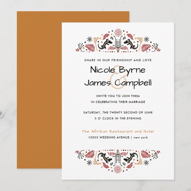Africana | Modern Ankara Lizard Wedding Invitation (Front/Back)