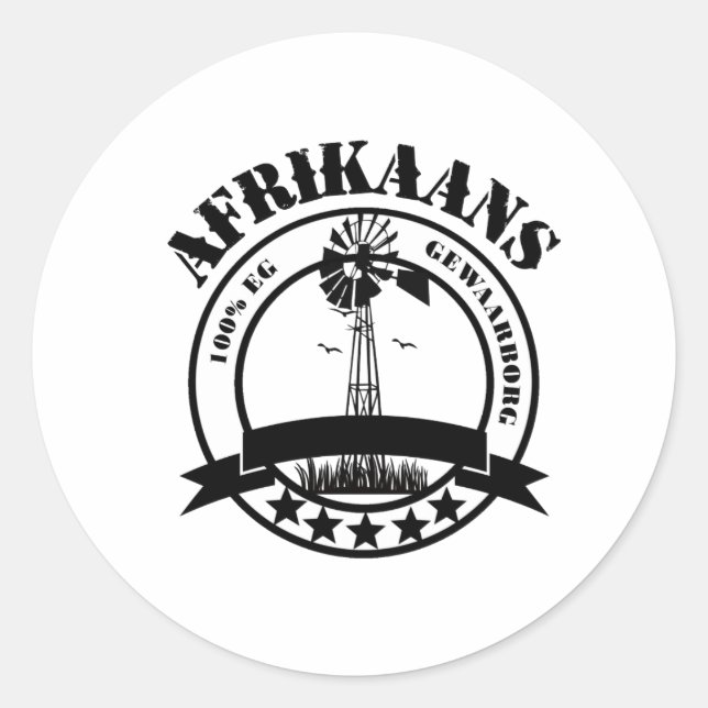 Afrikaans 100% Eg Classic Round Sticker (Front)
