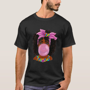 Afro African American Black Woman Ribbon Autism Pu T-Shirt