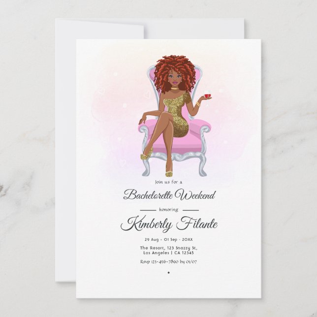 Afro African American Queen Bachelorette Weekend Invitation (Front)