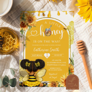 Afro African Girl Sunflower Honey Bee Baby Shower  Invitation